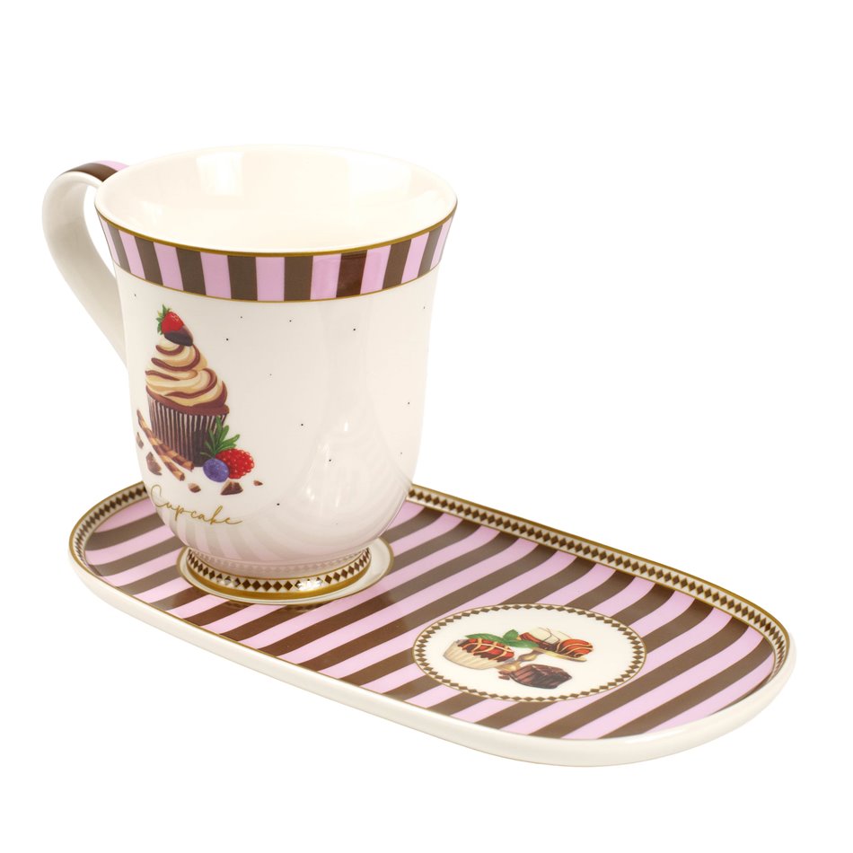 Фарфоровая кружка с блюдцем в подарочной коробке, 350ml, H10x21x13cm
