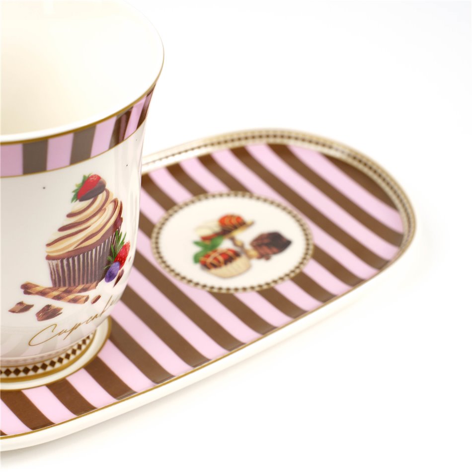Фарфоровая кружка с блюдцем в подарочной коробке, 350ml, H10x21x13cm