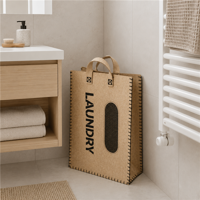 Bag Laudry 2F, felt/bamboo, H65x45x25cm