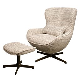 Armchair Saronna 6 with bench, rotatable 360 degrees, brown/beige/bronze color, H90x76x87.5cm, seat height 44cm