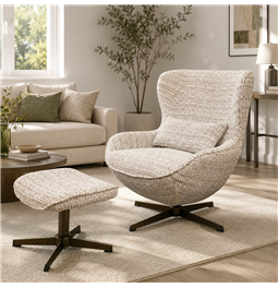 Armchair Saronna 6 with bench, rotatable 360 degrees, brown/beige/bronze color, H90x76x87.5cm, seat height 44cm