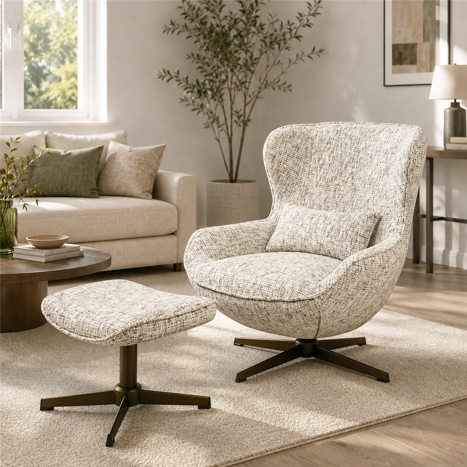Armchair Saronna 7 with bench, rotatable 360 degrees, grey/bronze color, H90x76x87.5cm, seat height 44cm
