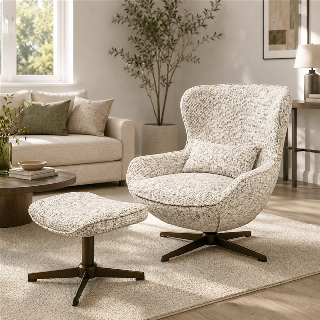 Armchair Saronna 7 with bench, rotatable 360 degrees, grey/bronze color, H90x76x87.5cm, seat height 44cm