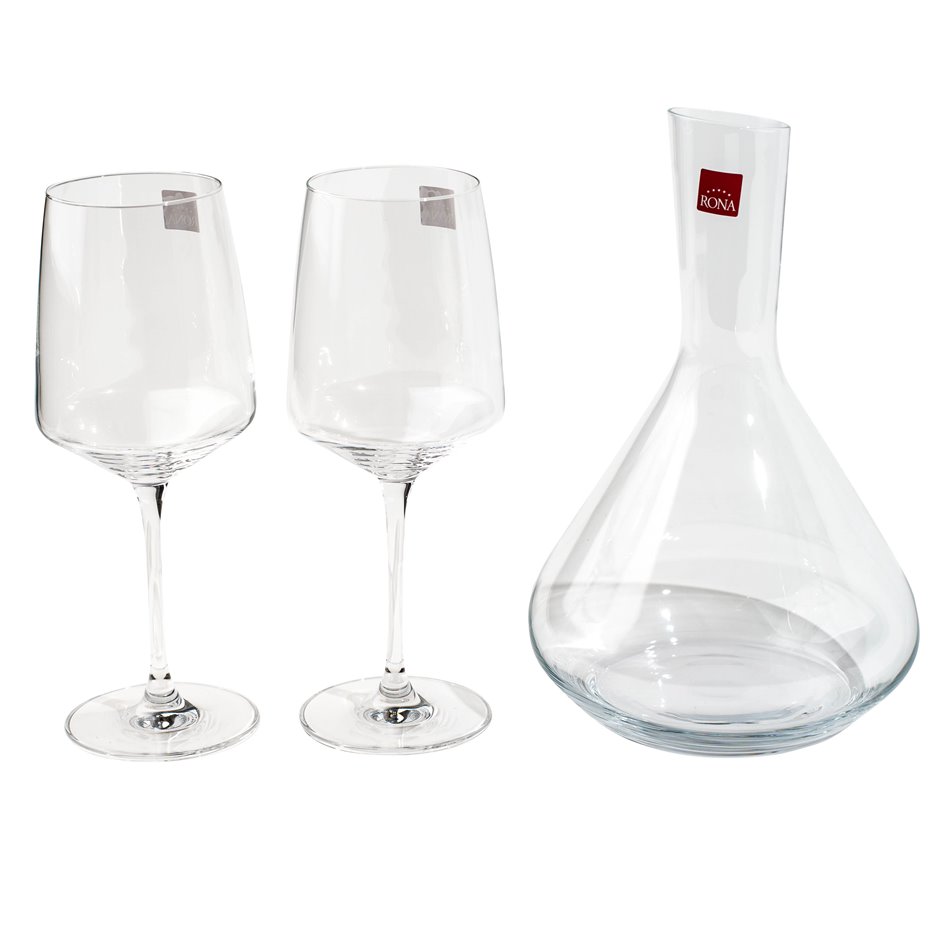 Set Vista, decanter 1600ml, H25cm, D16.4cm, with 2 wine glasses 520ml, H22.5cm, D8.8cm