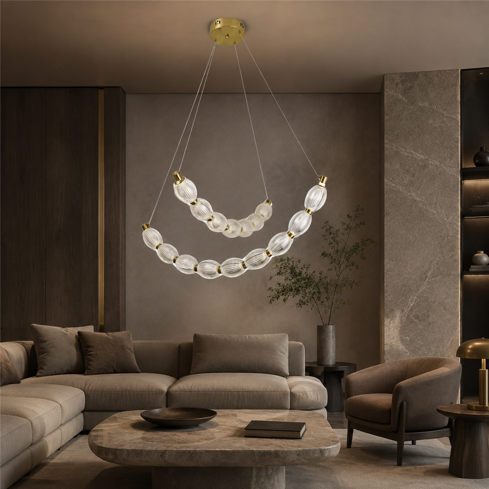 Pendant lamp Sailly, transparent/brass color, D64cm, LED 38W, 3000K/4000K/6000K, 2090lm