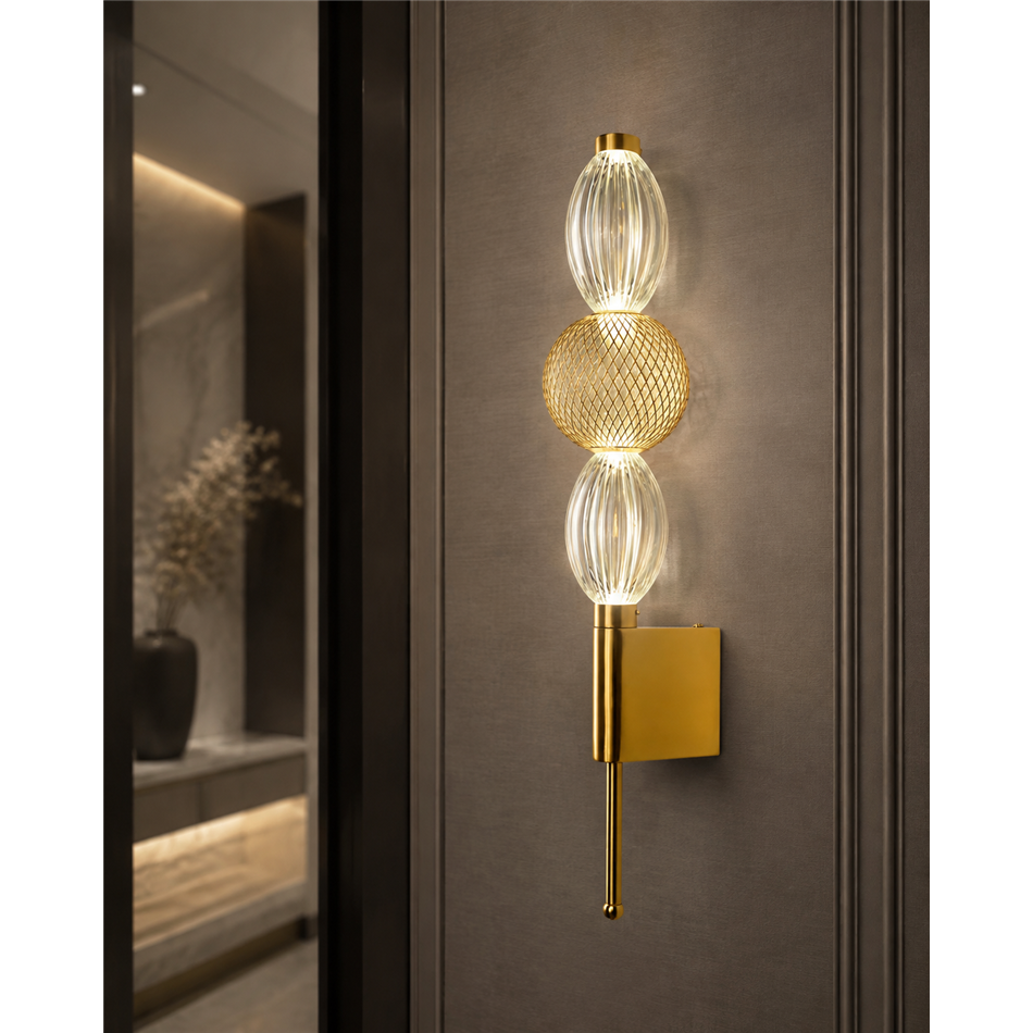Настенный светильник Sainteny, прозрачный/латунный цвет, H52x10cm, LED 7W, 3000K/4000K/6000K, 385lm