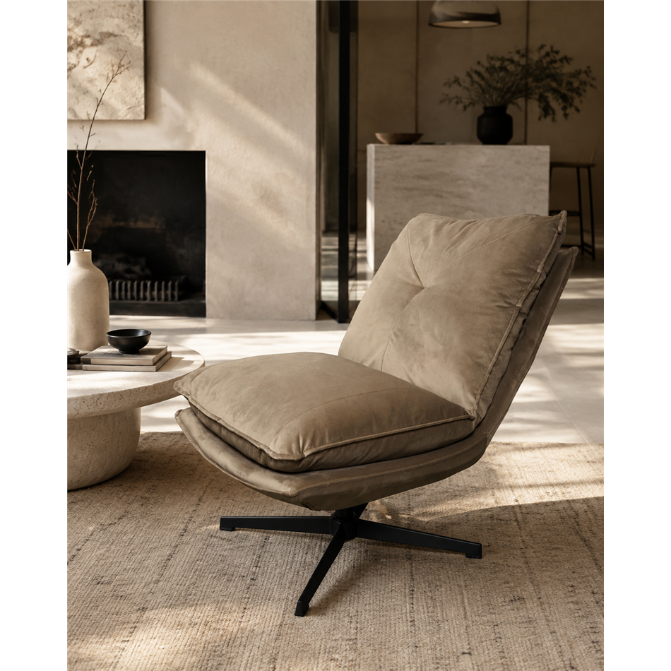 Armchair Zarra 009, brown, rotatable 360 degrees, H87x70x96cm, seat height 45cm
