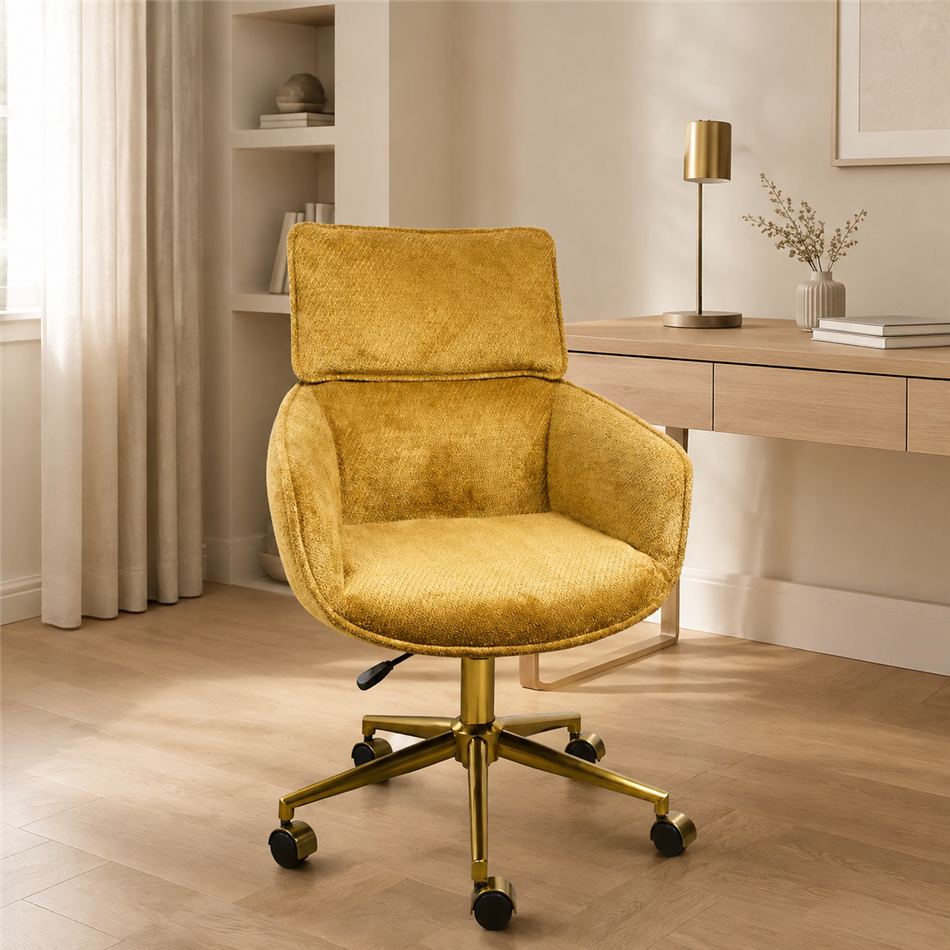Office chair Sarre 41, yellow/gold color, H86-96x59x59, seat height 45-55cm