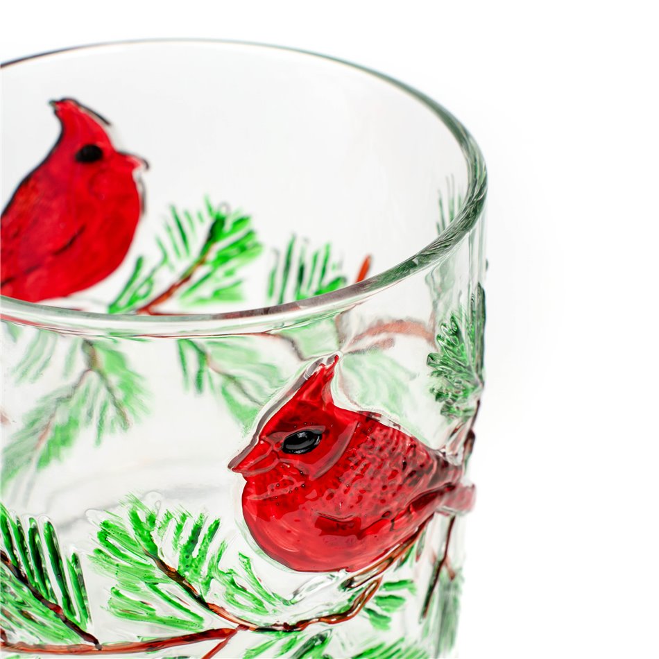 Candle stick CHRISTMAS SHINE red bird, glass, H15cm, D15cm