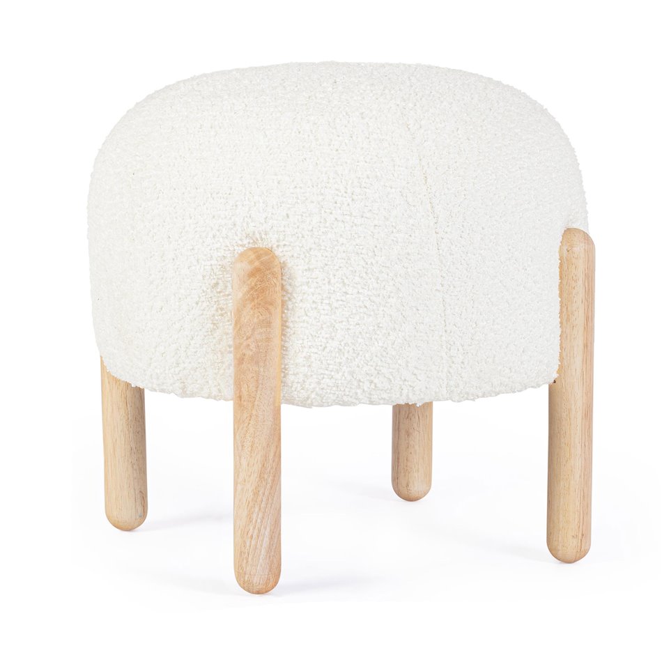 Pouf DAYLA WHITE, white with wooden legs, H38cm, D45cm