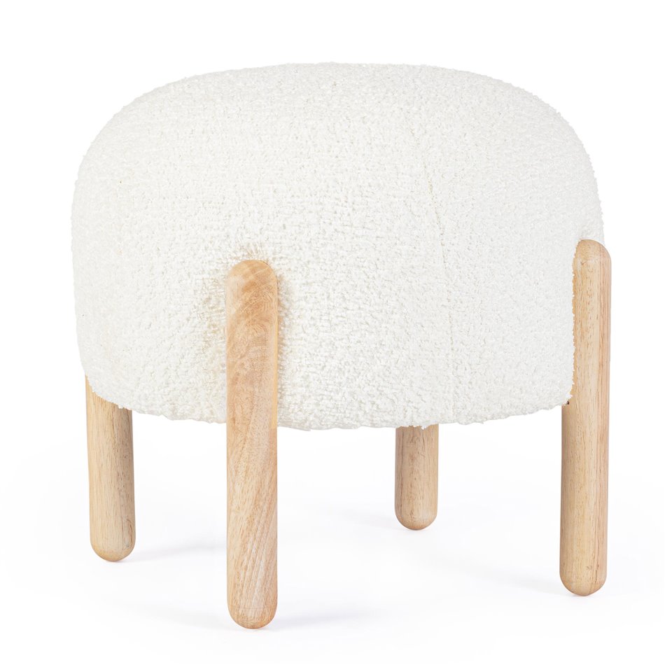 Pouf DAYLA WHITE, white with wooden legs, H38cm, D45cm