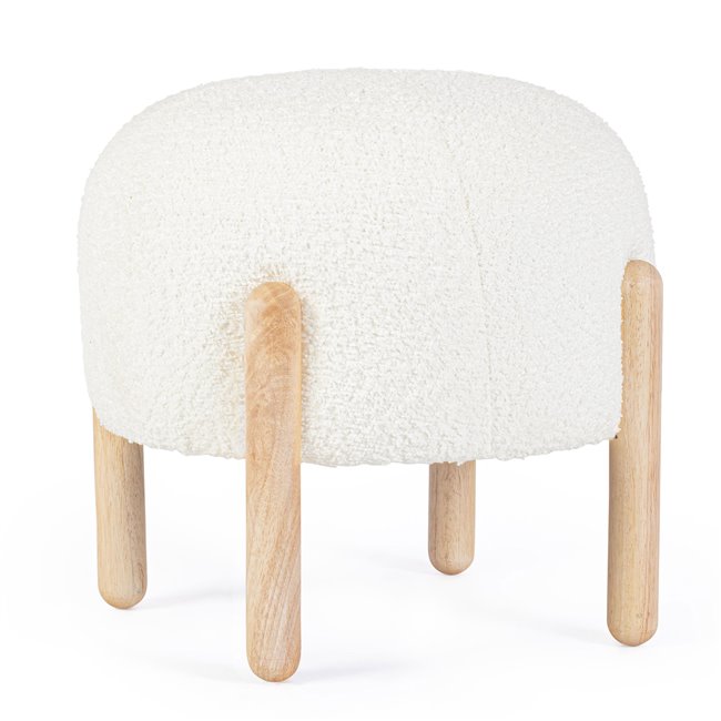 Pouf DAYLA WHITE, white with wooden legs, H38cm, D45cm