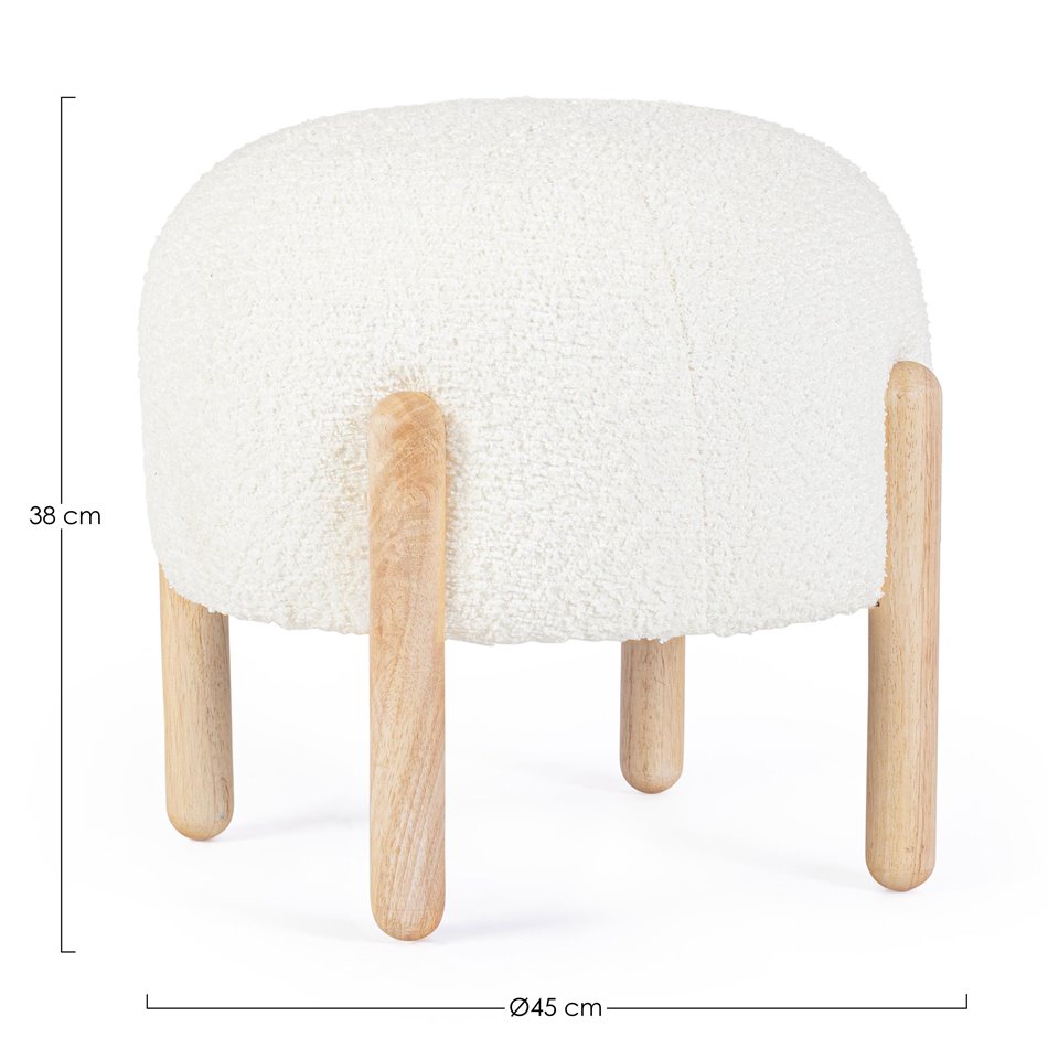 Pouf DAYLA WHITE, white with wooden legs, H38cm, D45cm