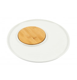 Круглая тарелка с бамбуковой вставкой, D32cm