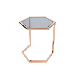 Sānu galdiņš Edsberg S, tonēts stikls/rozā-zelta, H50cm D41cm