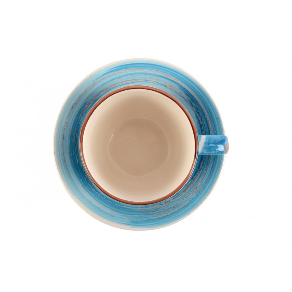 Coffee Cup with Saucer Swirl Blue, H7.5x15.2cm