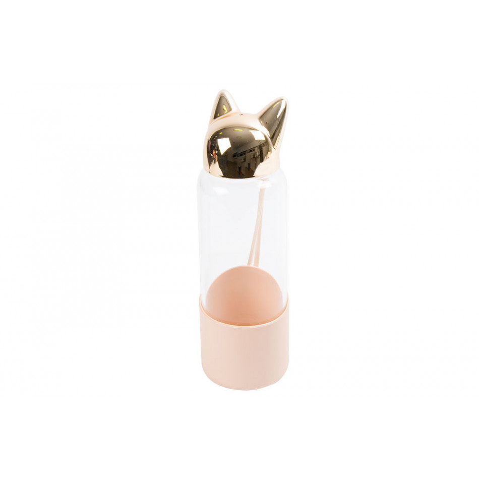 Pudele Cat, rozā-zelta, borosilikāts, 350ml, 20x6cm
