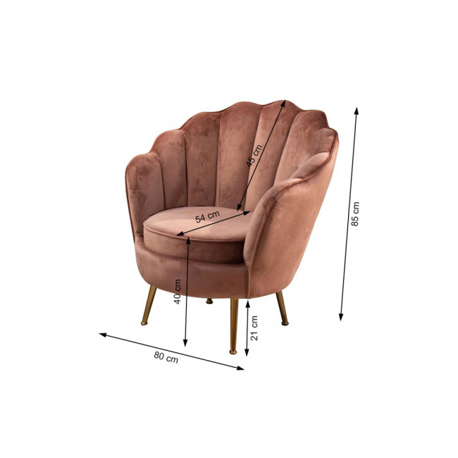 Armchair Shell, old-pink color,  85x80x75cm, seat heigth 43cm