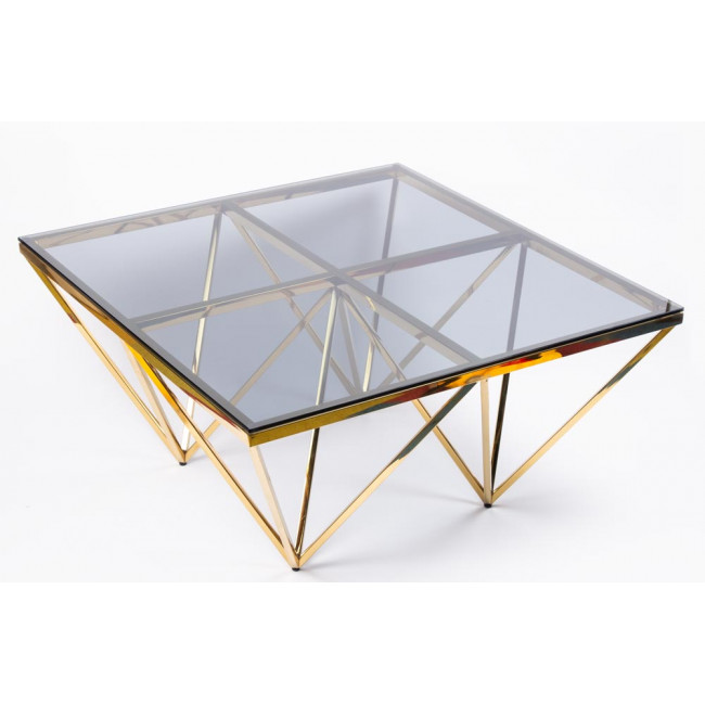 Coffee table Elda, toned glass/golden, 80x80x41cm