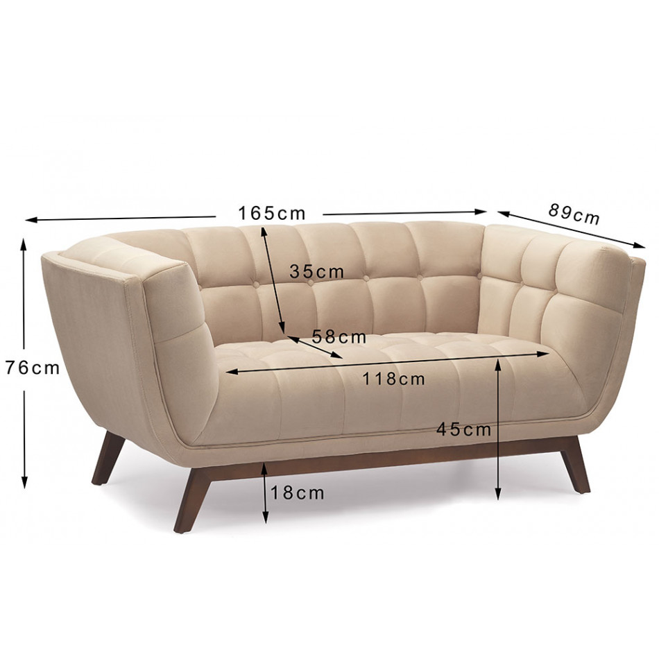 Sofa Haris, 2-seat, beige, wooden legs, 165x89x76cm, seat height 45cm