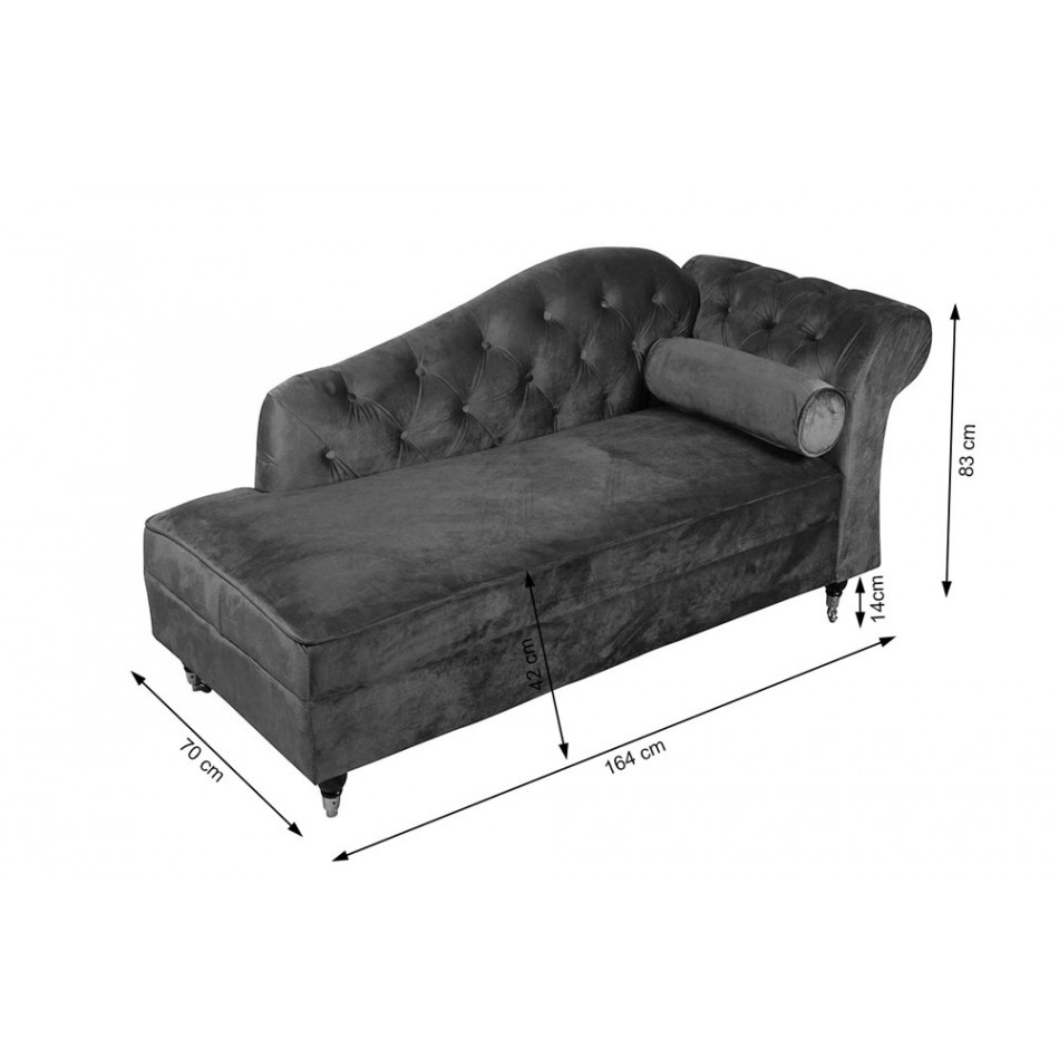 Lounge chair Chesterfield R, dark grey, 164x70x83cm, seat height 42cm