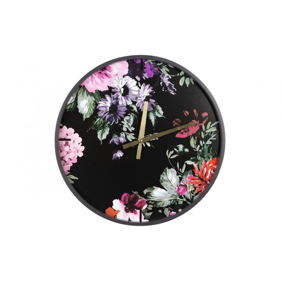 Wooden wall clock FLOWERS, D40cm