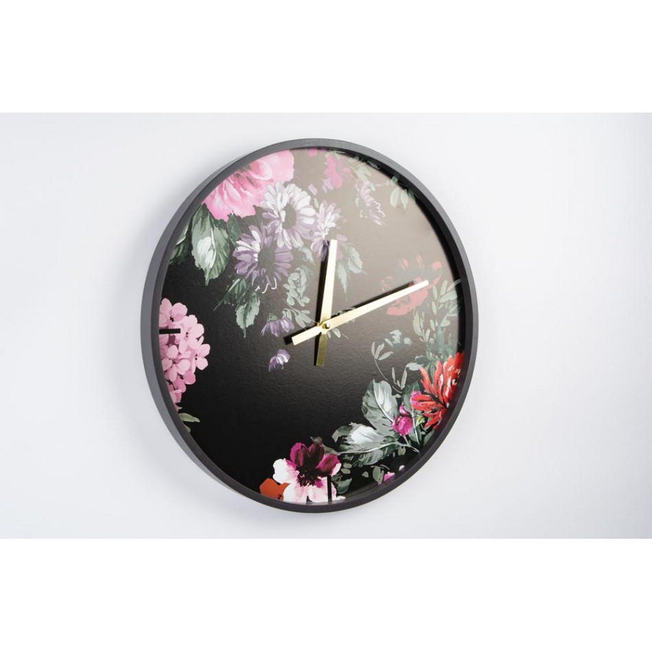 Wooden wall clock FLOWERS, D40cm