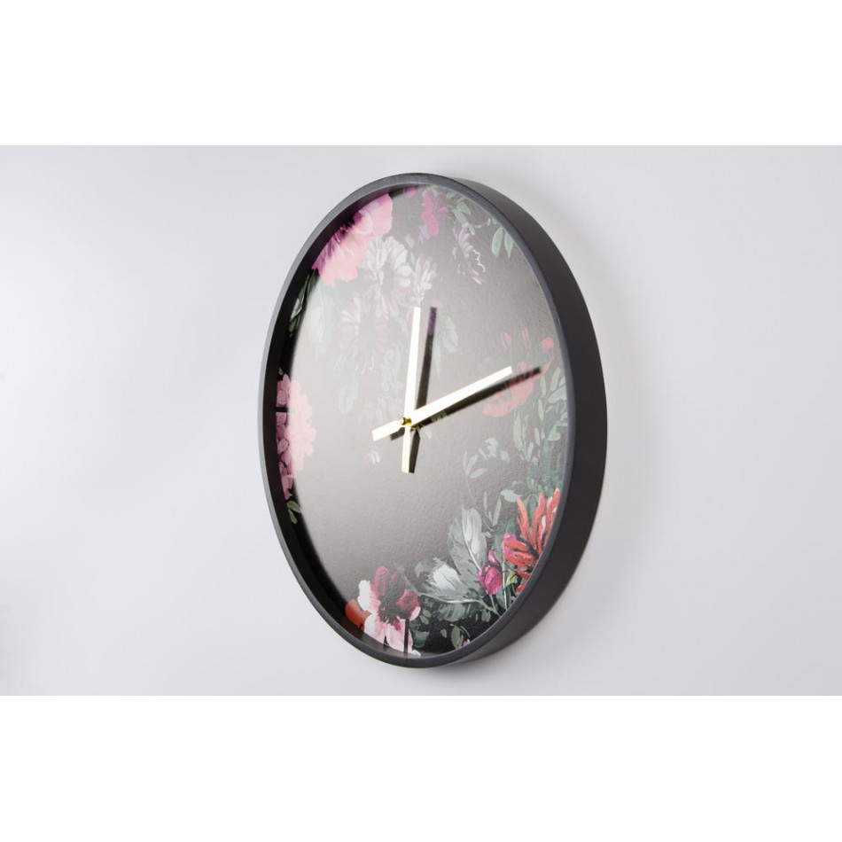 Wooden wall clock FLOWERS, D40cm