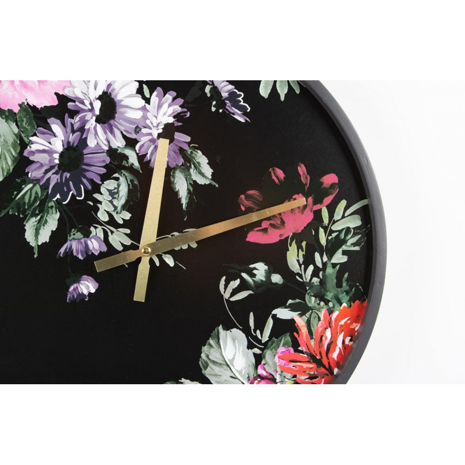 Wooden wall clock FLOWERS, D40cm