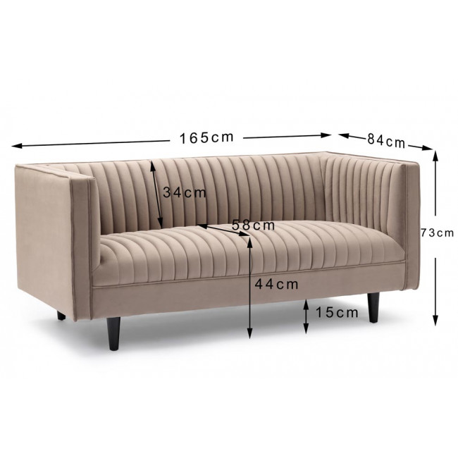 Sofa Hedon, 2-vietīga, taupe, samta, 172x84x73cm, sēdvirsmas h-44cm