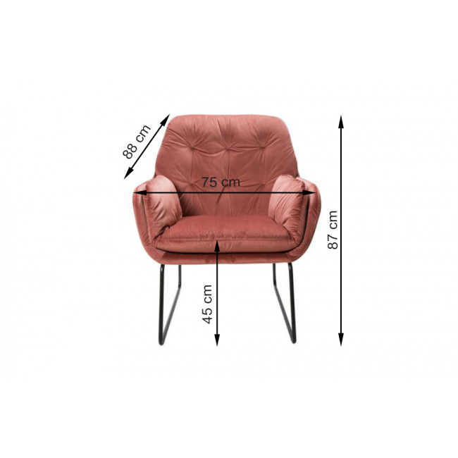 Armchair Aspena, pink colour, H87x75x88cm, seat height 45cm