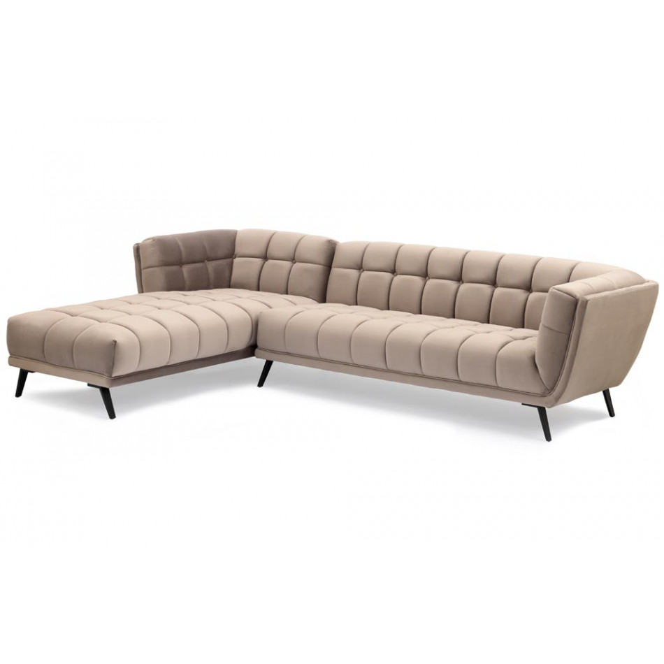 Corner sofa Homburg L, taupe, velvet, 278x191x90x76cm