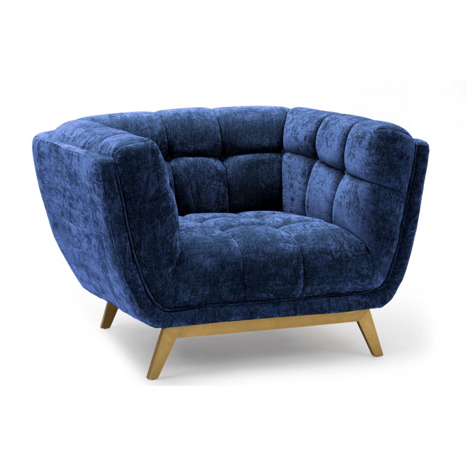 Atpūtas krēsls Haris, zils, samta, 110x89x74cm, sēdvirsmas h- 43cm