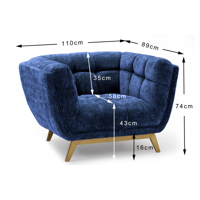 Кресло  Haris, синий, бархат, 110x89x74cm, высота сиденья 43cm