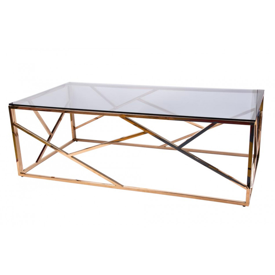 Coffee table Eisen, toned glass/rosegold, 120x60x40cm