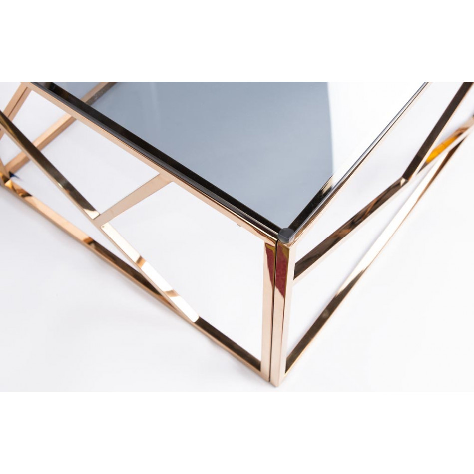 Kafijas galds Eisen, tonēts stikls/rozā-zelta, 120x60x40cm