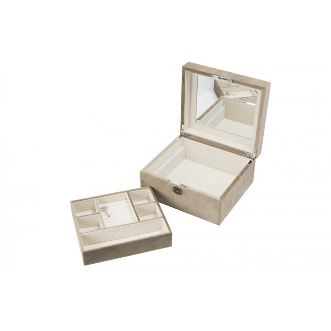 Jewellery box Tramma, taupe velvet, 23.5x21x12cm