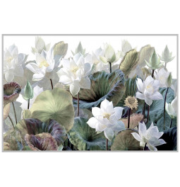 Wall Glass Art  Flowers in white, 80x120x3.5cm