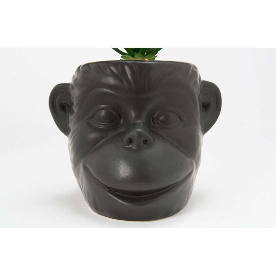 Puķupods/stāds Monkey, keramika, melns, H20cm 