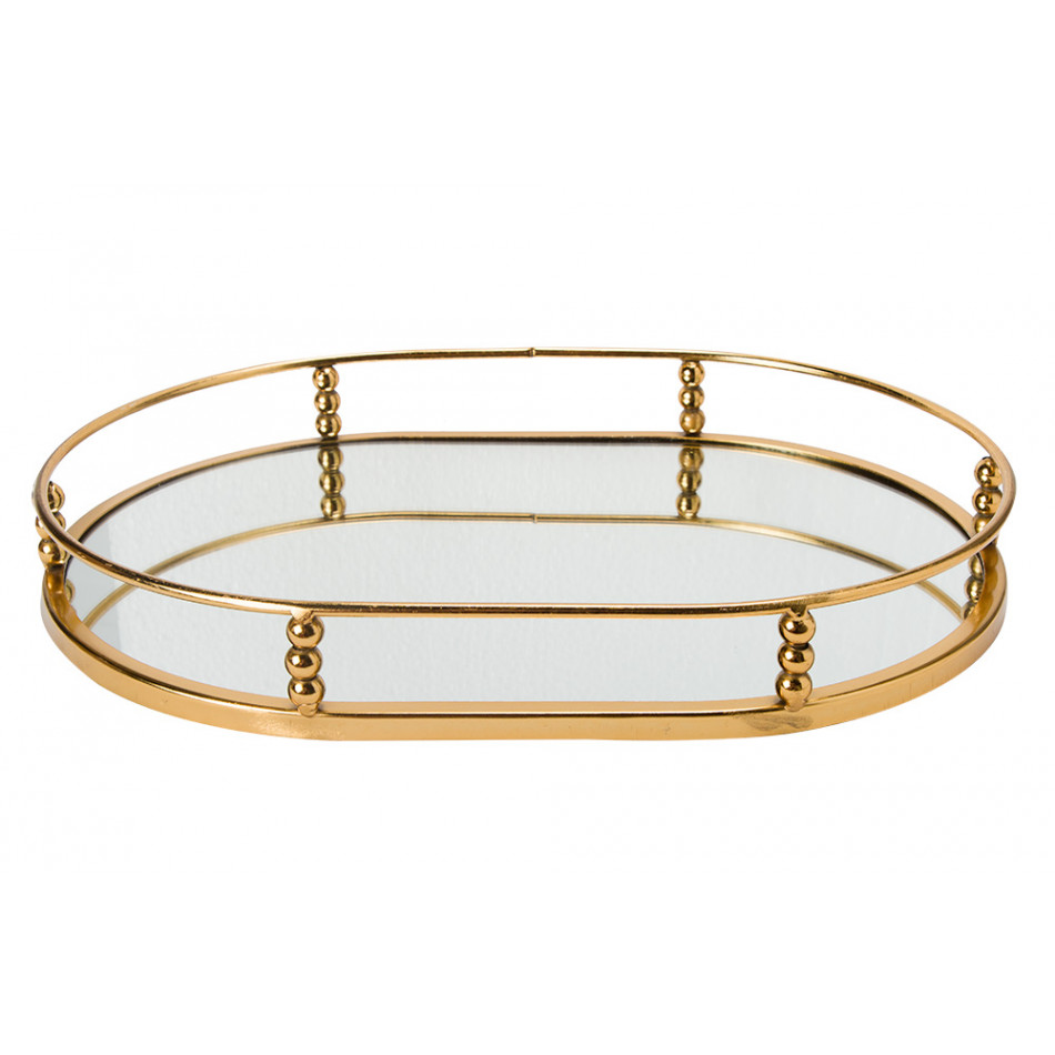 Tray with mirror Garden L, golden, 35x25x5cm