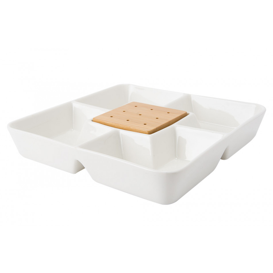 Plate Wooden, 4DIV.,20x20cm