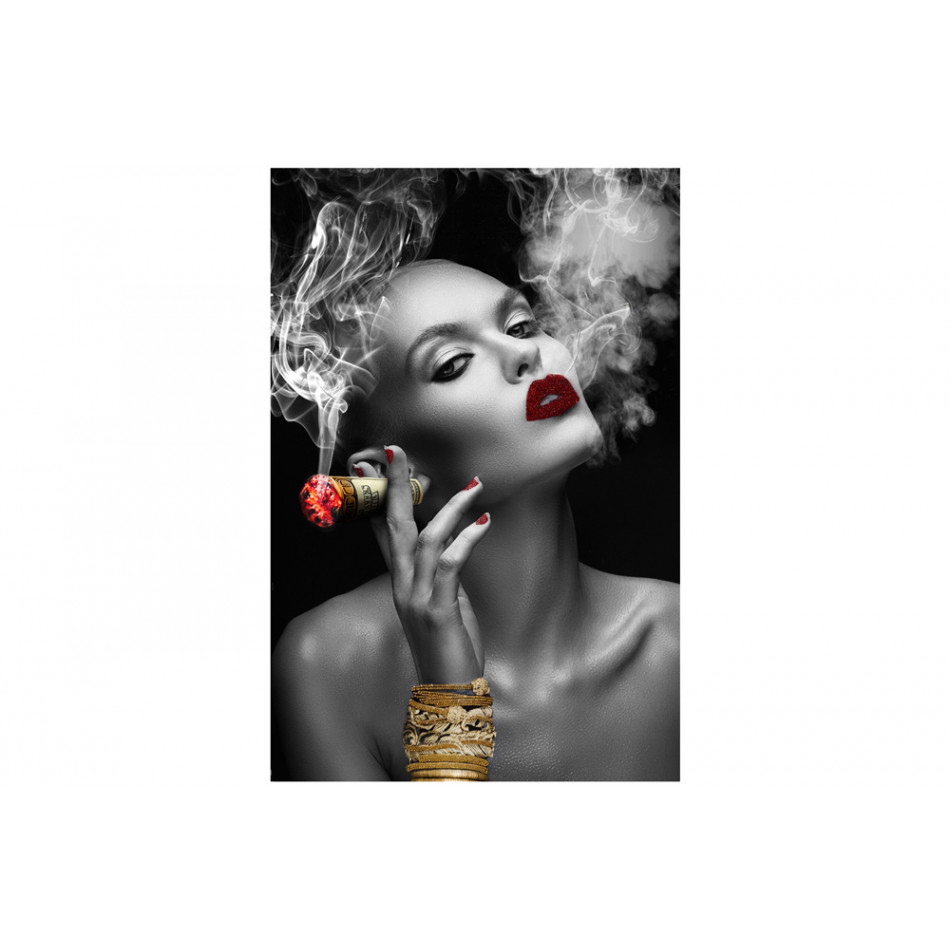 Stikla bilde Smoking beauty with red lips, 80x120cm