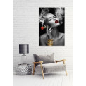 Wall Glass Smoking beauty with red lips, 80x120cm