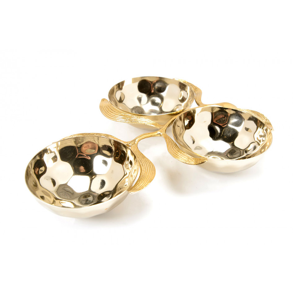 Decorative 3-bowls dish with leaf, 29x21.5cm