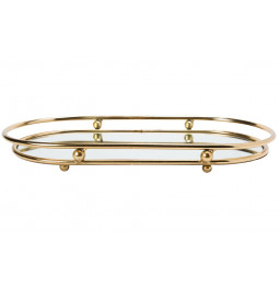 Tray with mirror Itaka L, metal, gold colour, 43x23x5cm 