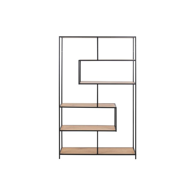 Bookcase Seaford x5, oak/black frame, 114x35x185cm