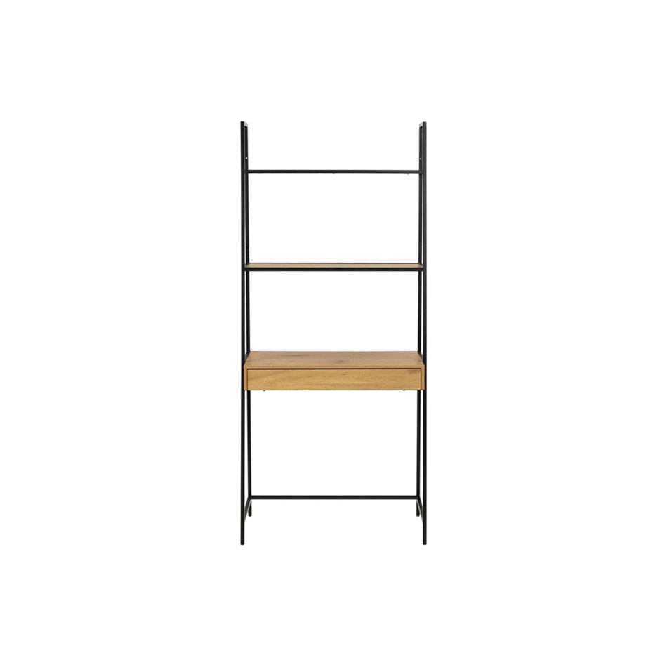 Bookcase Seaford w 1 drawer, oak/black frame, 77x36x174.5cm