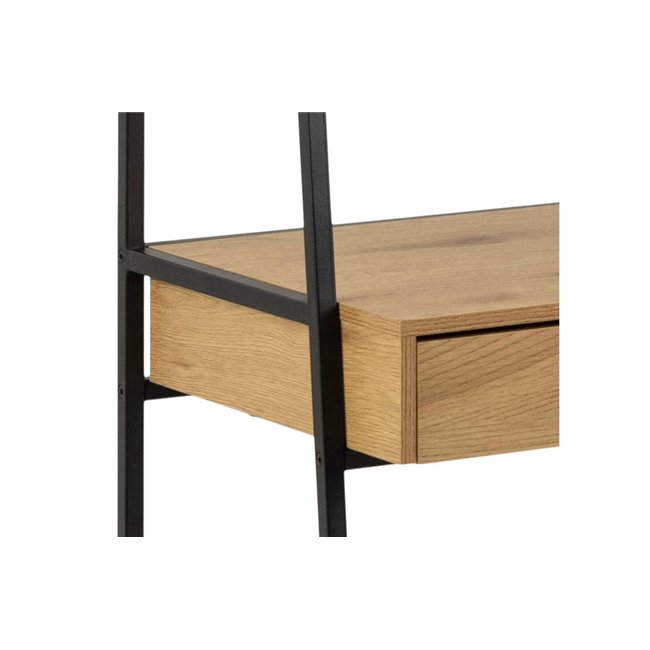 Bookcase Seaford w 1 drawer, oak/black frame, 77x36x174.5cm