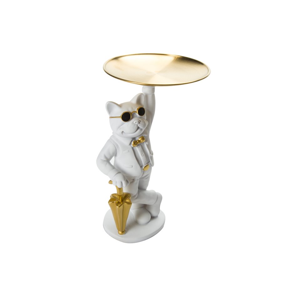 Dekoratīva figūra Kaķis ar paplāti, balts/zelta, 20x17x27cm