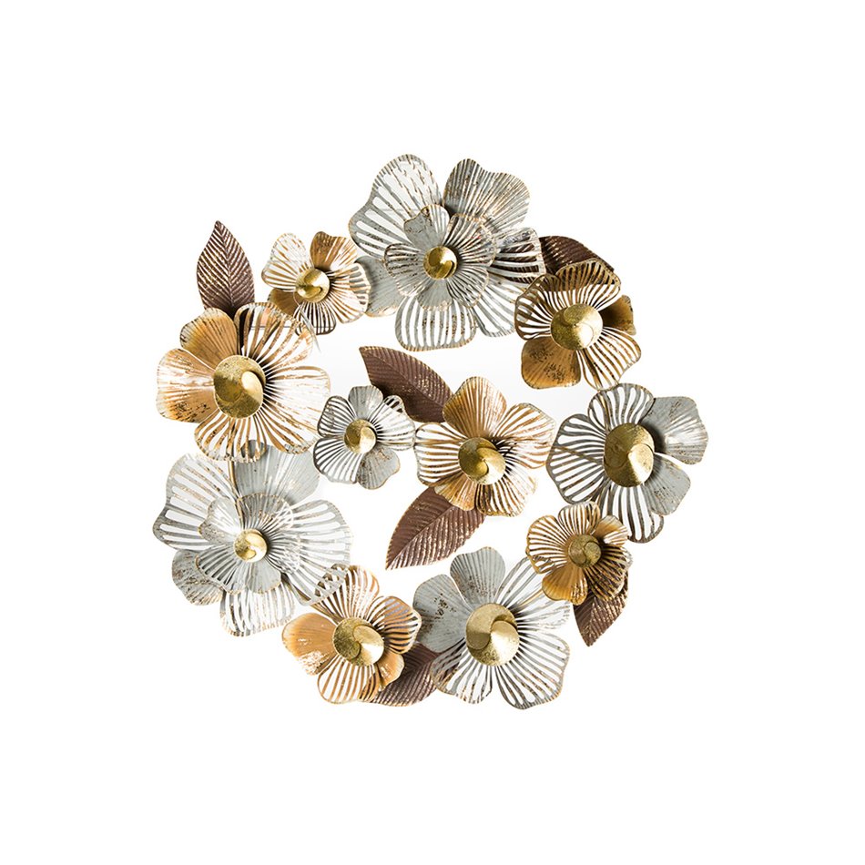 Wall deco Flowers, golden/brown, 78x8x80cm